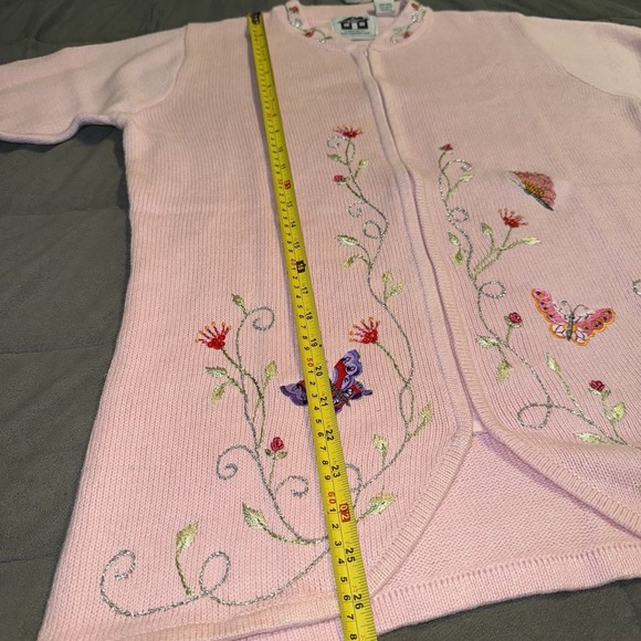 Vtg Storybook Knits Cardigan Sweater Medium Pink Butterfly Floral Embroidered - Picture 10 of 12
